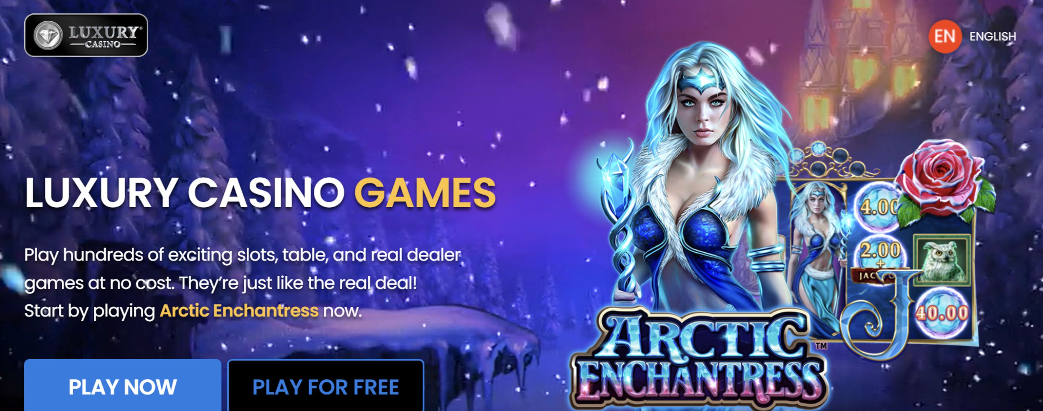 Showcase of Luxury Casino latest HD slots including Arctic Enchantress.