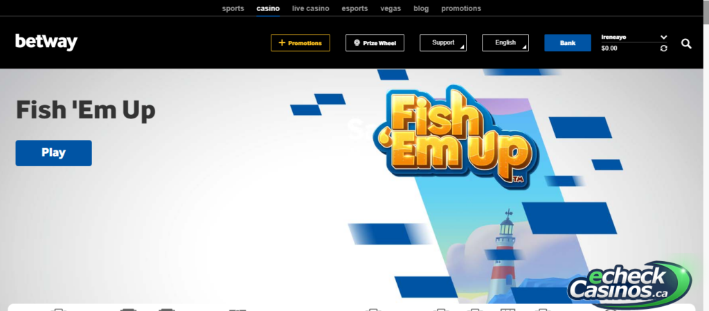 Fish them up slots on Betway Canada homescreen