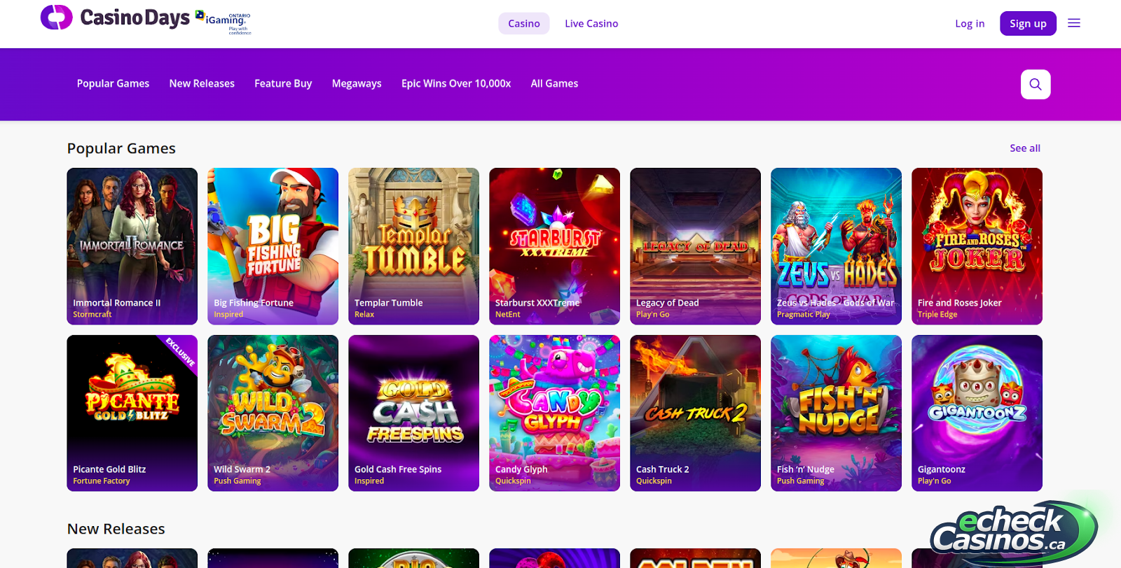 portfolio of all available games at Casino days