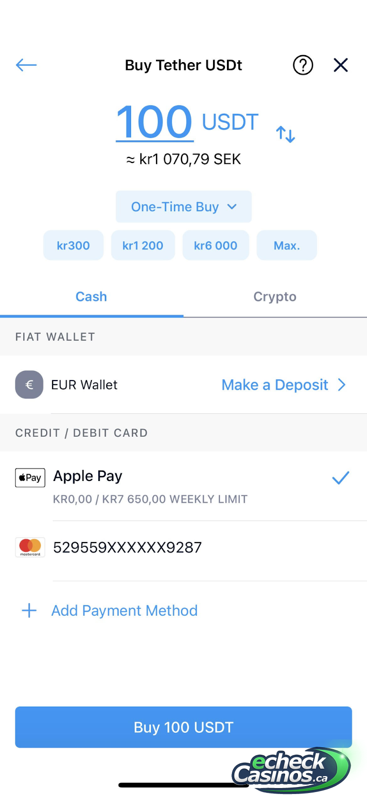 Crypto.com wallet purchasing Tether USDt