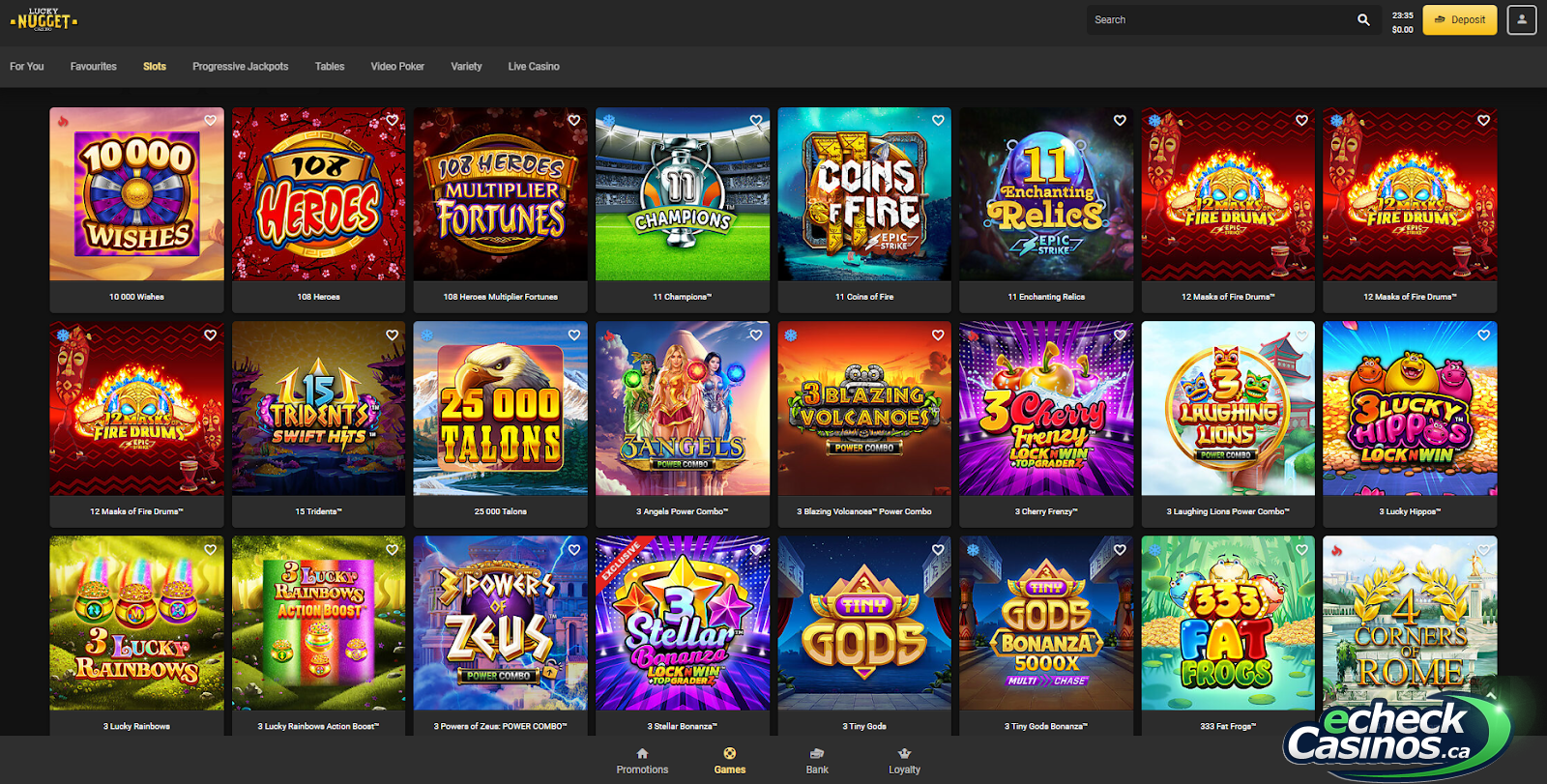 Slots portfolio at Lucky Nugget