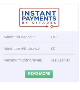 Playojo Citadel deposit screen with min/max deposit and withdrawal