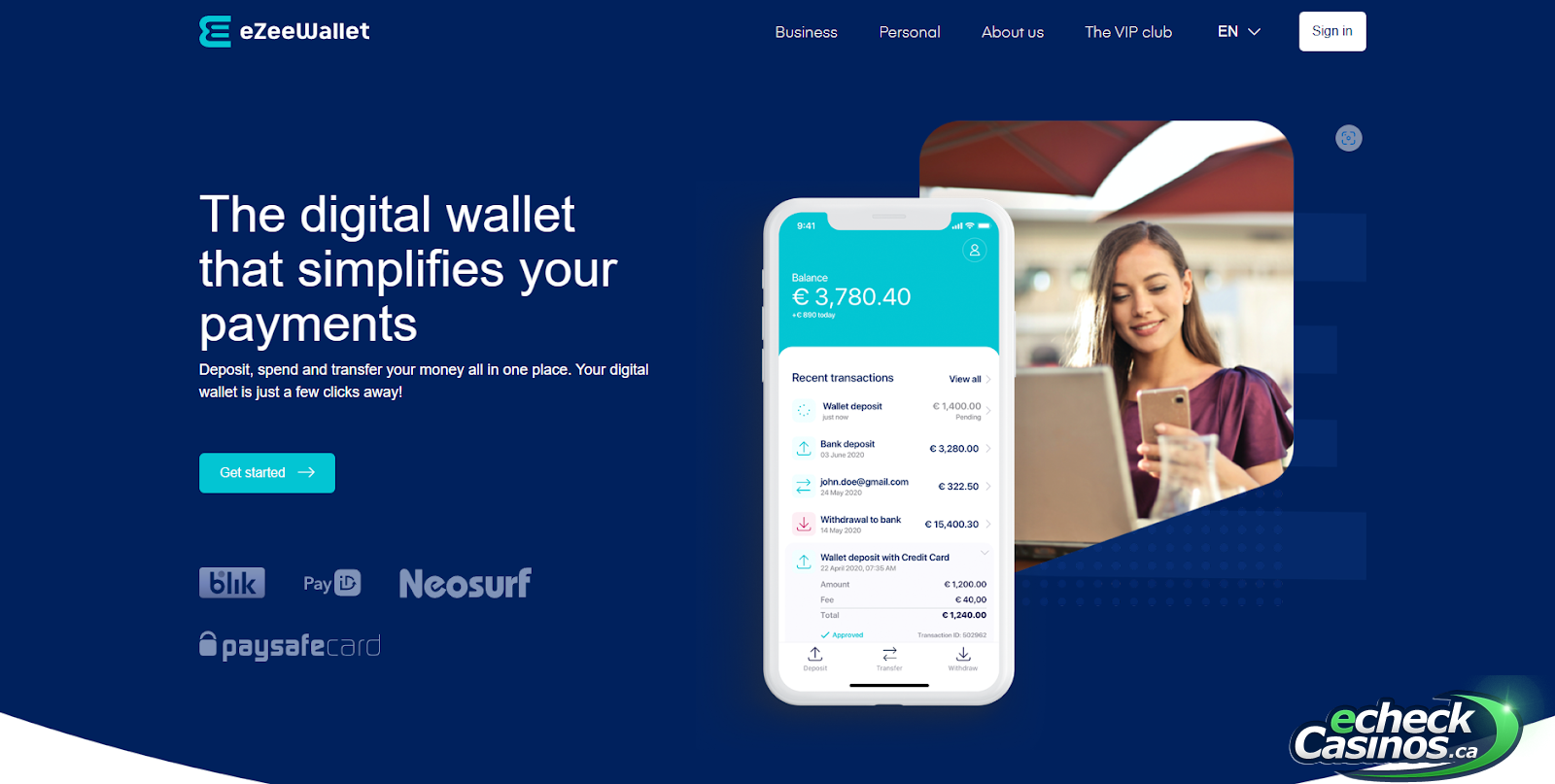 eZeewallet homepage screen