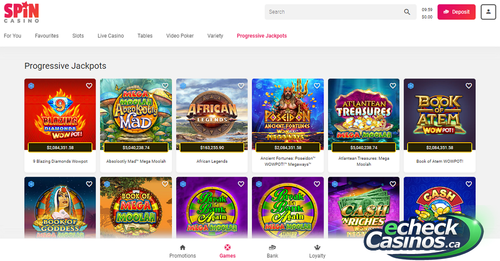 Progessive Jackpots at Spin Casino