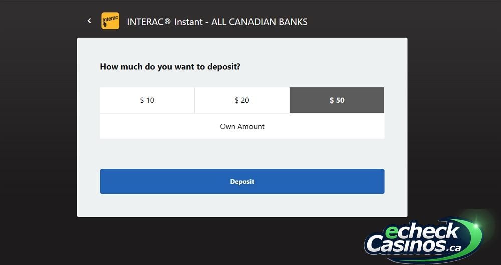 Choose Deposit Amount with Interac by Paydirect