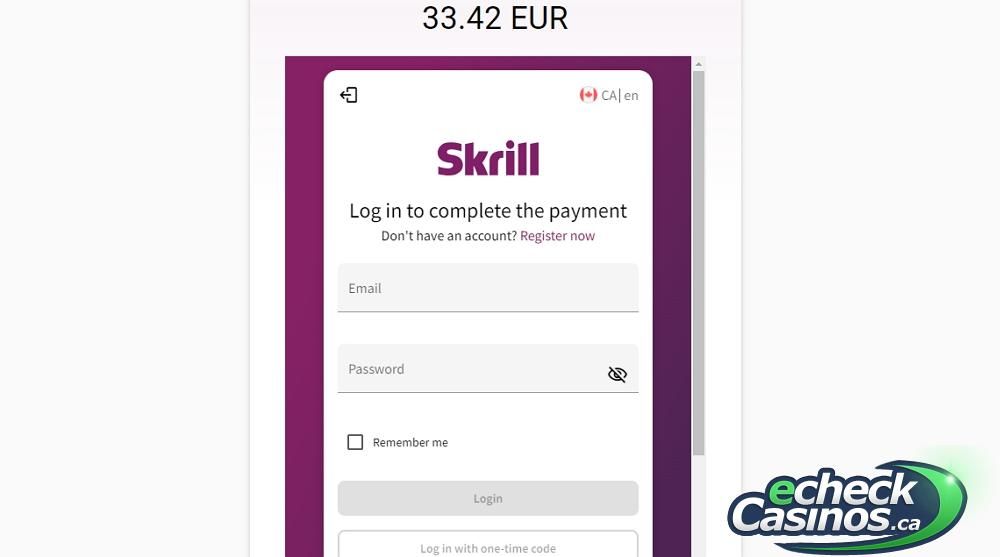 Skrill payment completion screen/prompt