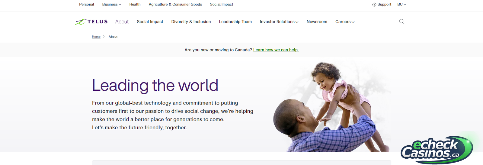 Homepage of Telus Mobility